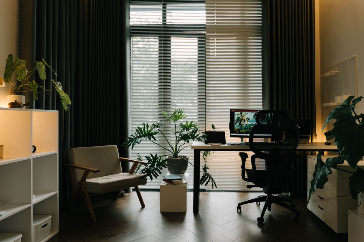 A calm, plant-filled office space